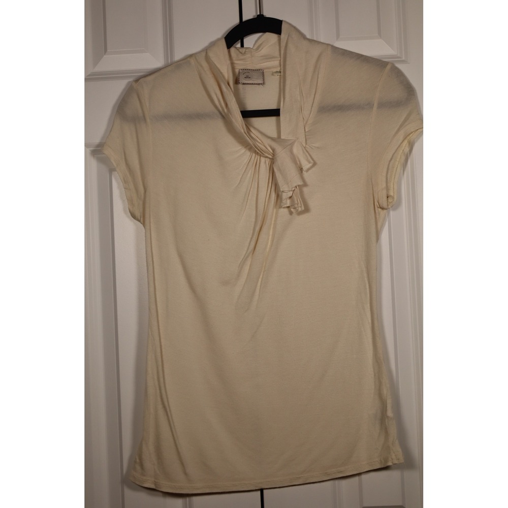 Anthropologie Postmark Cream Modal Cowl Neck Ruffle Top Ivory Short Sleeve Med